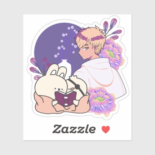 Anime Boy and Animals with Eye Patch Art Sticker (Sheet)