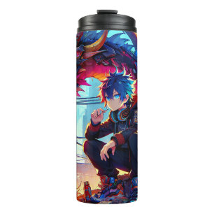 Anime Boy and Dragon in a Dystopian World Thermal Tumbler