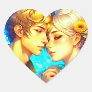 Anime Boy and Girl about to Share a Kiss Heart Sticker