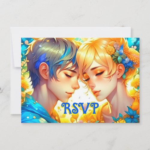 Anime Boy and Girl Floral Themed RSVP Wedding Save The Date