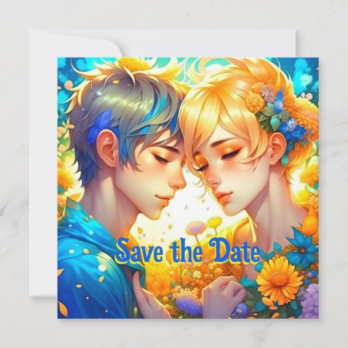 Anime Boy and Girl Floral Themed Wedding Save The Date