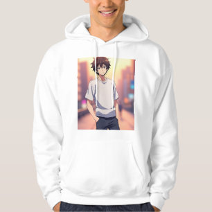 Anime Boy in City Street at Sunset – Aesthetic Man Hoodie