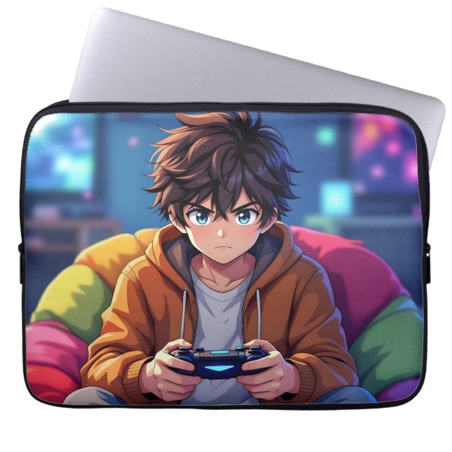 Anime Boy playing Video Game  Laptop Sleeve (Front)