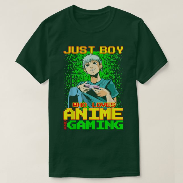 Anime Boy Playing Video Games Funny  T-Shirt (Design Front)