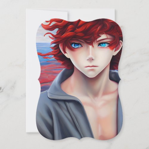 Anime Boy with Red Curly Hair Oil Painting Note Card