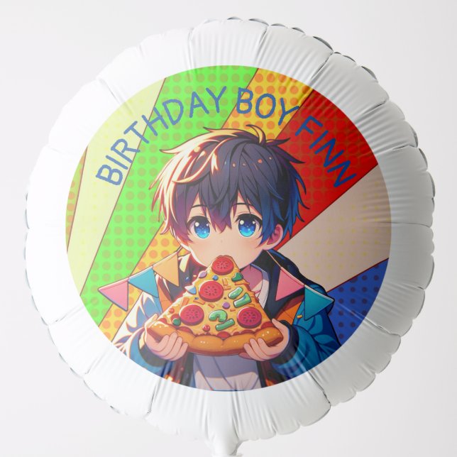 Anime Boy's Pizza Party Personalized Balloon (Front)