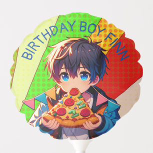 Anime Boy's Pizza Party Personalized Balloon
