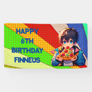 Anime Boy's Pizza Party Personalized Banner