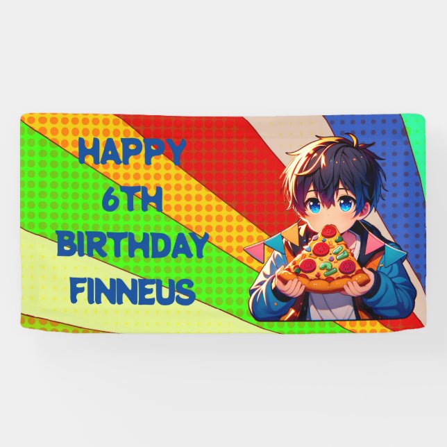 Anime Boy's Pizza Party Personalized Banner
