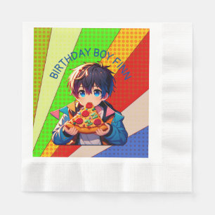 Anime Boy's Pizza Party Personalized Napkins