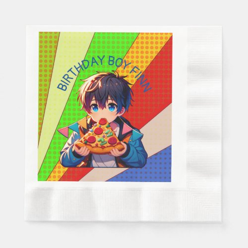 Anime Boys Pizza Party Personalized Napkins