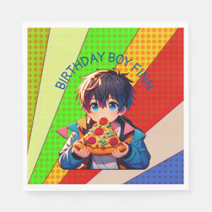 Anime Boy's Pizza Party Personalized Napkins