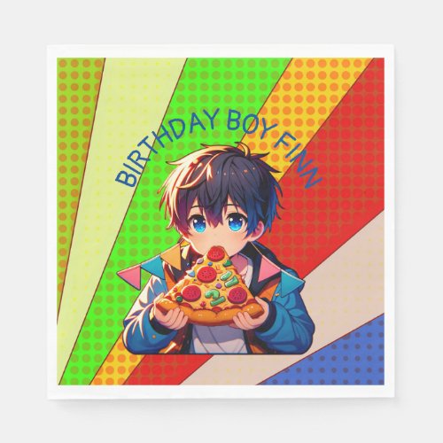 Anime Boys Pizza Party Personalized Napkins