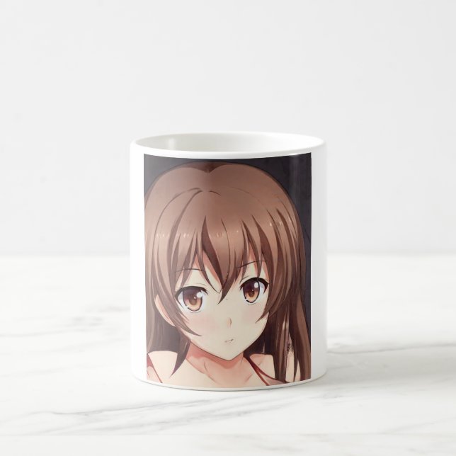 Anime brown-haired girl brown eyes coffee mug (Center)