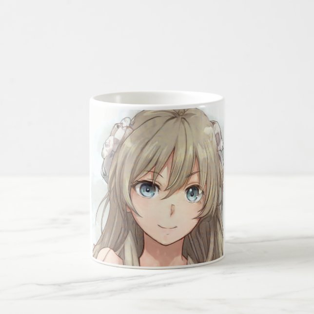 Anime brown-haired girl with blue eyes  coffee mug (Center)