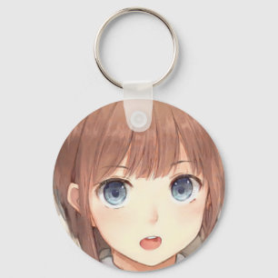 Anime brown-haired girl with blue eyes surprised  keychain