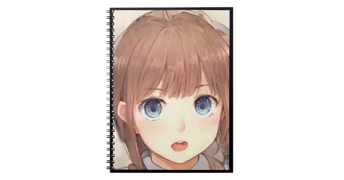 Anime brownhaired girl with blue eyes surprised notebook Zazzle
