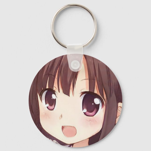Anime brown-haired girl with plum eyes keychain (Front)
