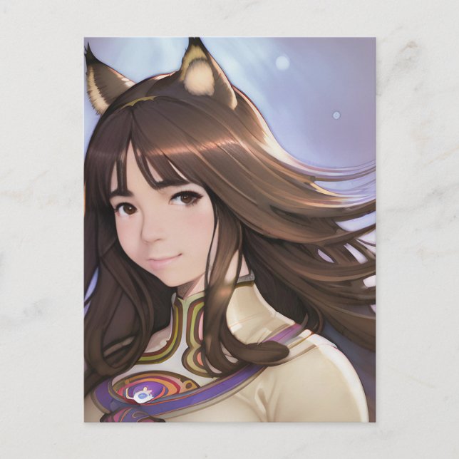 Anime Cat Eared Woman Postcard (Front)