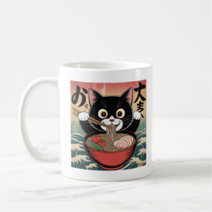 Anime Cat Eating Ramen Funny Japanese Retro Style Coffee Mug
