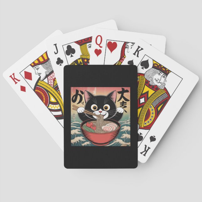 Anime Cat Eating Ramen Funny Japanese Retro Style Poker Cards (Back)