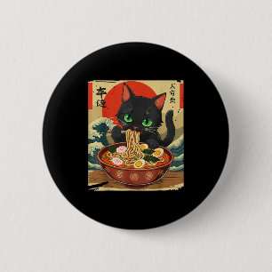 Anime Cat Eating Ramen Japanese Art Graphic Cat Cu Button