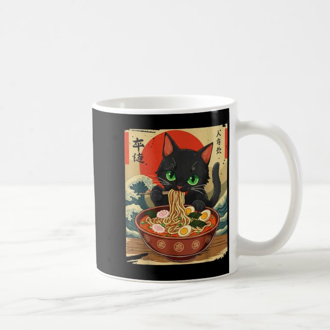Anime Cat Eating Ramen Japanese Art Graphic Cat Cu Coffee Mug (Right)
