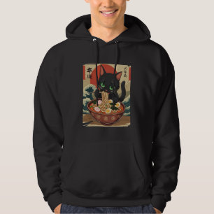 Anime Cat Eating Ramen Japanese Art Graphic Cat Cu Hoodie