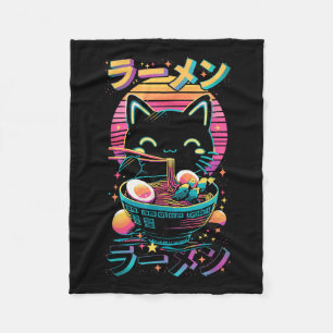 Anime Cat Eating Ramen Japanese Ramen Cat Japan  Fleece Blanket