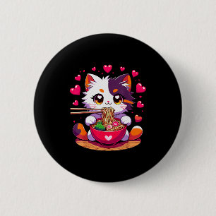 Anime Cat Eating Ramen Noodles With Hearts Valenti Button