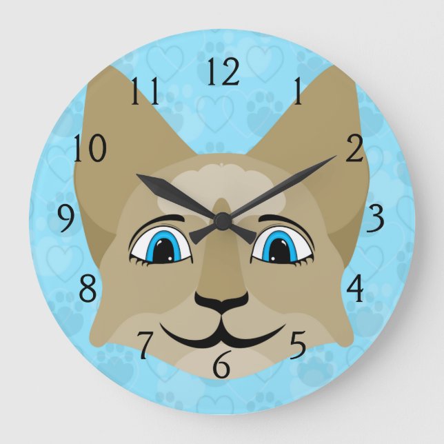 Anime Cat Face With Blue Eyes Large Clock (Front)