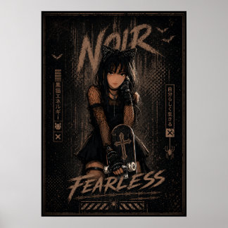 Anime Cat Girl Goth Skateboard Black Poster