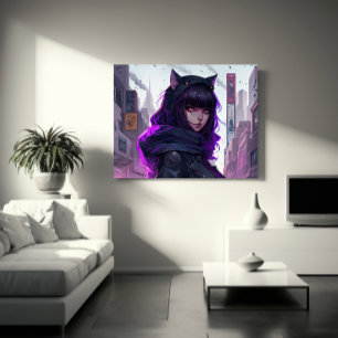 Anime Cat Girl Poster Canvas Print