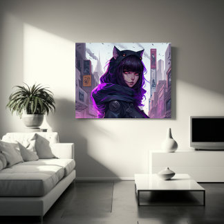 Anime Cat Girl Poster Canvas Print