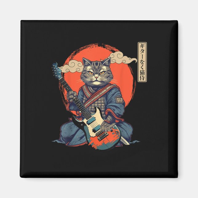 Anime Cat Japanese Samurai Tattoo Kawaii Ninja Gui Magnet (Front)