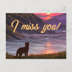 Anime cat next to a lake postcard