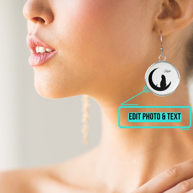 Anime Cat on the Crescent Moon Drop Earrings (Please enjoy our custom earrings and see the others in the collection.)