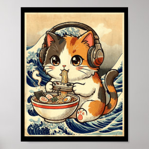 Anime Cat Ramen Gamer Japanese Art Retro Vintage C Poster
