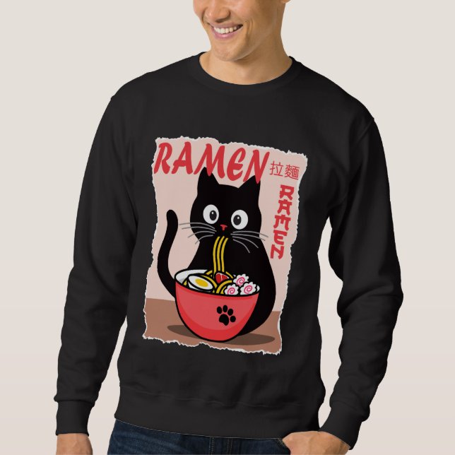 Anime Cat Ramen Instant Noodles Funny Japanese Cat Sweatshirt (Front)