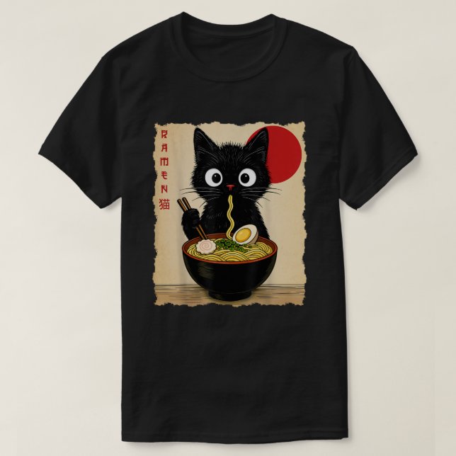 Anime Cat Ramen Japanese Funny Cat Graphic T-Shirt (Design Front)