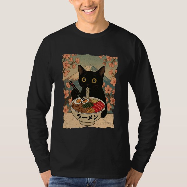 Anime Cat Ramen Japanese Funny Cat Graphic Tees An (Front)