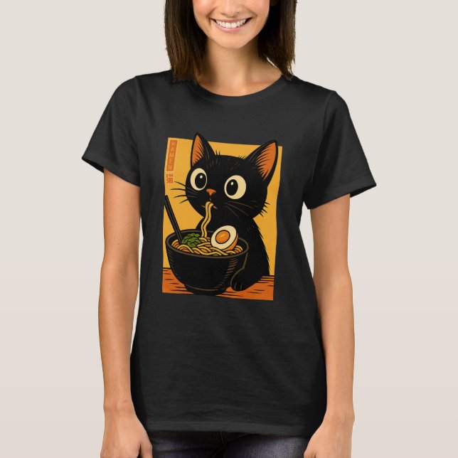 Anime Cat Ramen Japanese Funny Graphic Tees Kawaii (Front)