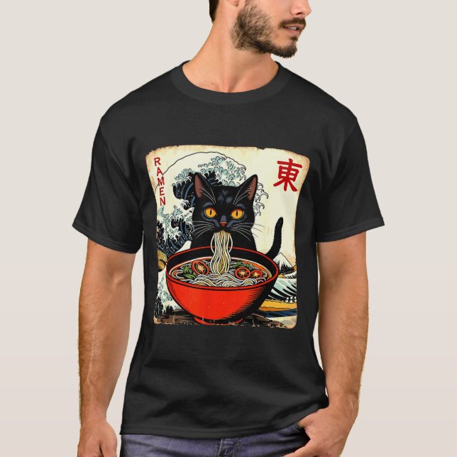 Anime Cat Ramen Japanese Funny Graphic Tees Kawaii (Front)