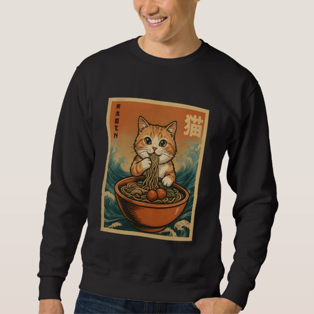 Anime Cat Ramen Japanese Funny Graphic Tees Kawaii (Front)