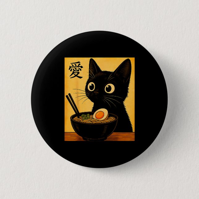 Anime Cat Ramen Japanese Funny Graphic Tees Kawaii Button (Front)