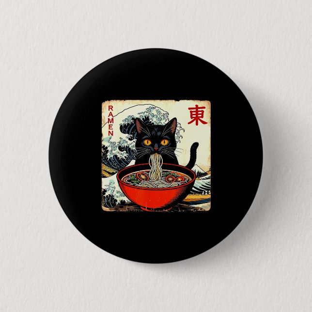 Anime Cat Ramen Japanese Funny Graphic Tees Kawaii Button (Front)