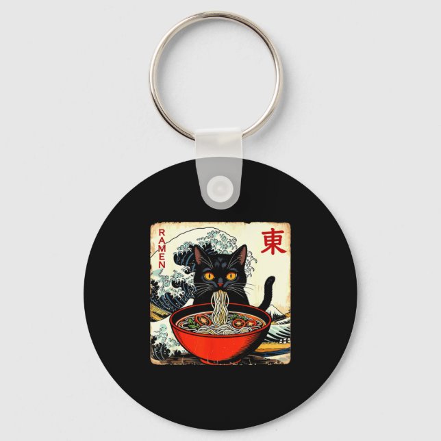 Anime Cat Ramen Japanese Funny Graphic Tees Kawaii Keychain (Front)