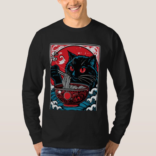 Anime Cat Ramen Japanese Kawaii Humor T-Shirt (Front)