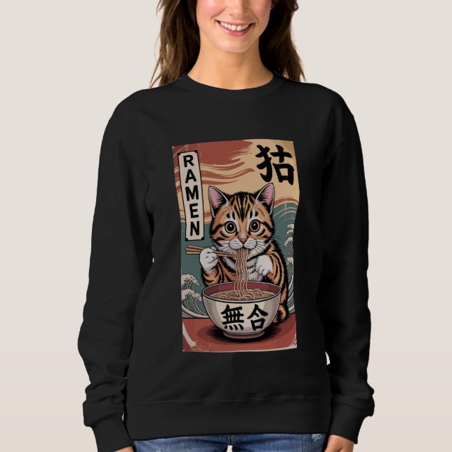 Anime Cat Ramen Noodles Kawaii Japanese Aesthetic Sweatshirt (Front)