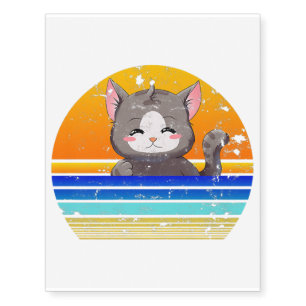 Anime Cat Sunset Retro 80s Style Premium Temporary Tattoos